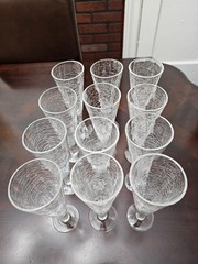 VTG Pier 1 Reflections Crackle Glass 8 oz Champagne Beer Flutes Set of 12