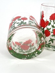 Vintage Cera Glass Set of 4 Red Roses Short Glasses Lowball 3″ Hand Painted