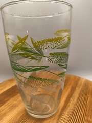 Vintage Libbey Jumbo Glass Tumbler Green Yellow Wheat Cattails Pattern MCM [2]