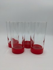 Vintage 4 Culver Red Dipped Bottom Glass Tumblers Highballs Barware Cocktails