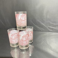 Vintage Royal China Memory Lane Red Set of Four 6oz Juice Tumblers Glasses 3.5″