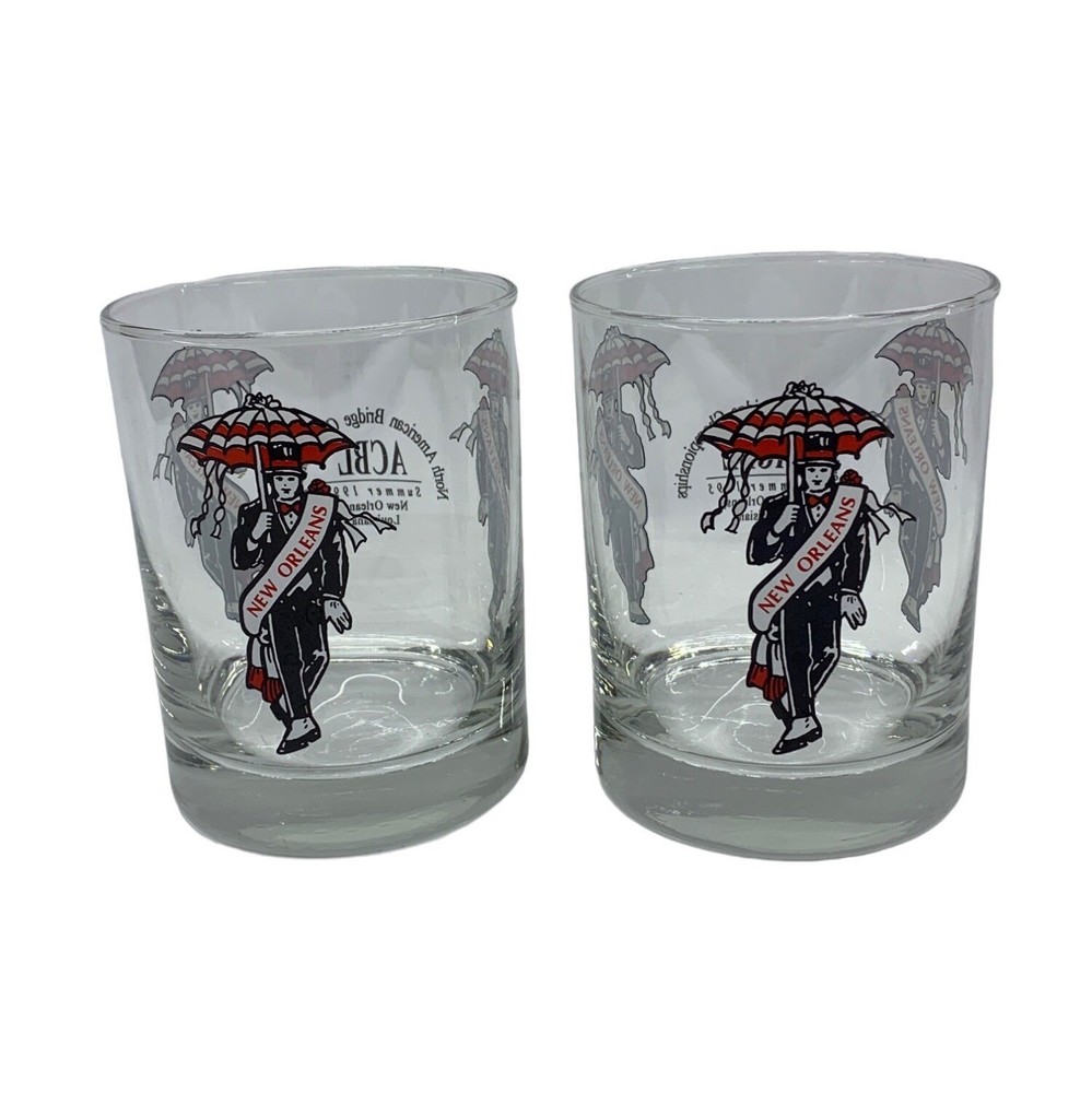 Vintage North American Bridge Championship Rocks Old Fashioned 2 Glasses 1995