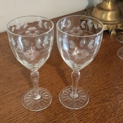 Elegant Etched Wine Glasses Set Of 2 Cordial Stemmed Glasses Floral Etched