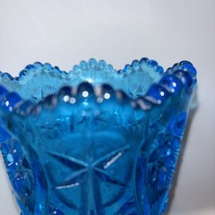 Vintage Kemple Glass Chalice/Goblet – Aqua – Hobstar Pattern – Sawtooth Edge