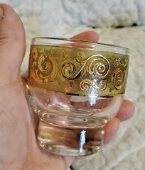 Vintage Culver 22K Green Gold Set Of 2 Swirl Paisley Footed Lowball Glasses