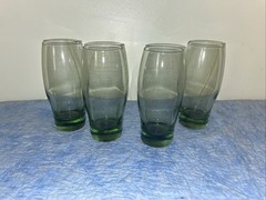 4 Vintage Libbey Perception Olive Green Cooler Drinking Glasses 6 5/8″