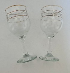 Turkish Wine Glasses Pasabache Circle of Art Etched Gold Trim Turkey Lot of Two
