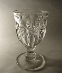 Antique Early American Flint Glass Bull’s Eye and Prism Bulb Stem Goblet 1850s