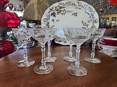 6 Libbey Rock Sharpe Crystal Halifax Liquor Cocktail Stem Glasses