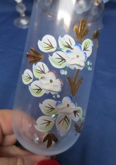 6 Vtg Bohemian Champagne Flutes Hand Painted Floral Gold trim Etched bowl