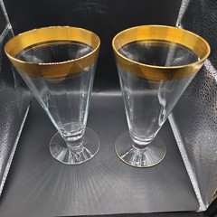 VTG Tiffin Franciscan Rambler Rose Footed Tumbler 24k Gold Set Of 2