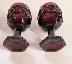 Avon Glasses Ruby Red 1876 Cape Cod Set 2 Wine Goblets Vintage Bayberry Candles