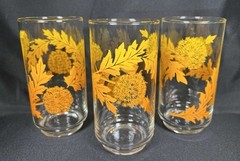 Vintage Set 3 Libbey Glass Tumbler Yellow/Orange Dandelion Design 5.5″x2.75