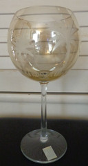 Romanian ROYAL DANUBE CRYSTAL💗Palm Tree Hand Etched Optic Amber Luster Glasses