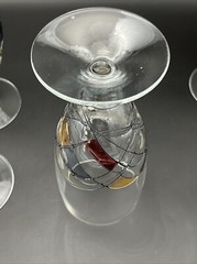 Set of 6 MILANO or SAGRATA Stained Glass Red Gold Blue 7″ Footed Iced Tea Glass