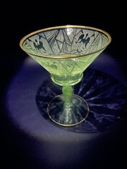 Glastonbury Lotus Cocktail Glass Glows La Furiste Clear Gold Trim