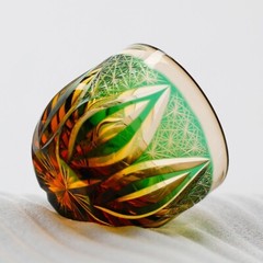 Edo Kiriko Crystal Shot Glass Sake Cup Hand Cut Cased Glass 2oz Amber Green