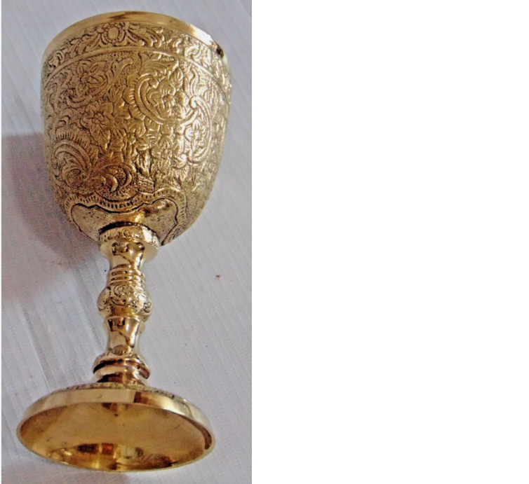 Nautical Brass Finish Wine Glass Ornate Floral Pattern Embossed Metal Wine Goble