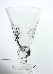 VINTAGE CUT GLASS OR CRYSTAL WATER WINE SET 7 FAN THUMBPRINT PATTERN CHUNKY STEM