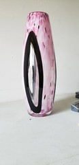 Murano Vase, 19 in. tall pink, white, black and clear. Hand blown no sticker