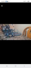 Blue Iridescent Carnival Glass Stemmed Goblet Drinkware Set with Trays