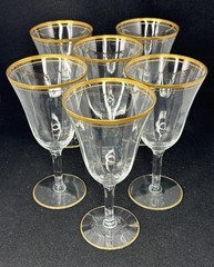 Vintage Tiffin Rims of Gold Crystal Water Goblets 6.8in Discontinued Set of 6