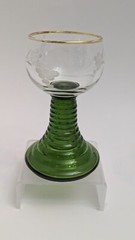 Vintage Green Stem Rib Beehive Etched Grape Glasses Gold Rim -2