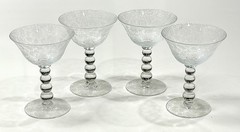 4 Imperial Glass CANDLEWICK Crystal WILD ROSE Etched 5″ Tall Champagne Goblets