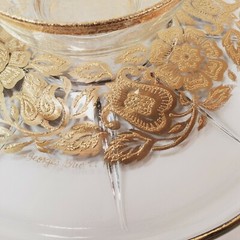 Vintage Georges Briard MCM Gold Scalloped Serving Tray with Sauce /Dip Bowl 12″