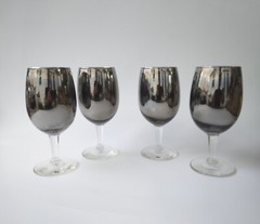 4x Silver Metallic Luster Ombre Fade 8 oz Wine Glass ~ 5⅝” Tall