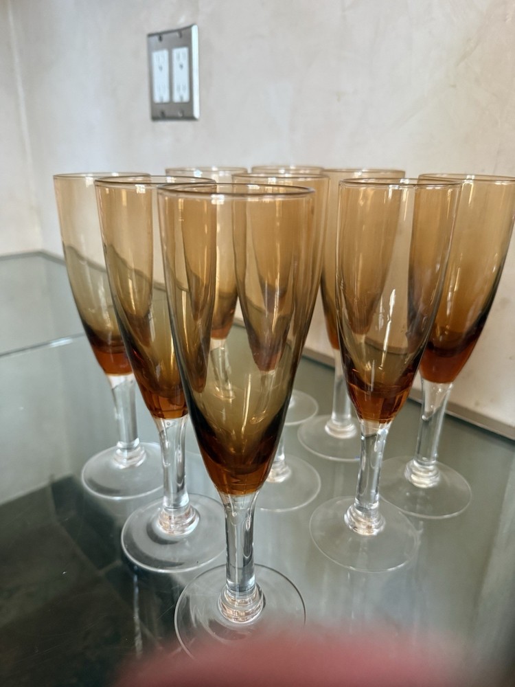 Set of Nine Brown Champagne Glasses