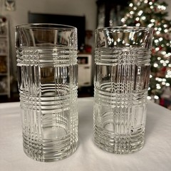 Vintage Ralph Lauren Glen Plaid Crystal Highball Glass Cocktail Set Discontinued