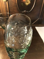 Two Vintage Libbey “Orchard” Green And Clear Goblet Glasses
