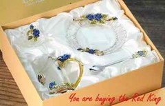 Handmade 2 Glass Cups Red Flowers Butterfly King and Queen Luxury Handle
