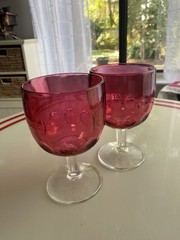 Bartlett Collins Cranberry Red Flashed Glass Tumbprint Goblers 6.25″ Set of 2