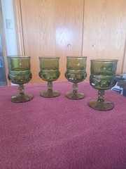 Indiana Glass King’s Crown Thumbprint Avocado Green Goblets VTG MCM. Set of 4