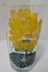 American Lotus 5″ Boscul Peanut Butter Glass Swanky Swig Vintage Floral Cup MCM