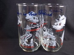 Summer in New England glass tumbler x 2 white blue & red on clear 14 oz