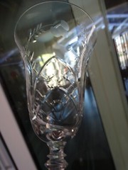 Bryce Clear Glass Polished Gray Wheel Cut Dots Floral Water Goblet 854-14 VGUC