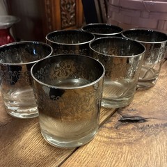 MCM Queen’s Lusterware Silver Madeira Lowball Glasses Fade Ombre Barware Set 6