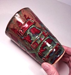Drip Glazed Pottery Tumbler 5″ Hand Thrown Signed SG 12 Oz Shamrock Mark