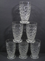 Lot of 6 VTG Anchor Hocking Waterford/Waffle/Diamond Footed Water Tumbler 5 1/8”