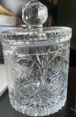Lead Crystal Cut Glass Cookie Cracker Biscuit Candy Jar Hearts Tulips Vintage