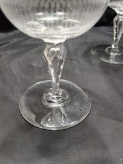 Magnificent Romantic Pair Water Goblets Acid Etched, Bubble In 5 Sided Cut Stem
