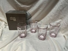 4 Vintage Noritake Sweet Swirl Pink Tumbler Highball Glasses with orig Box R7G