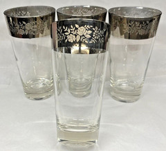 4 MCM Dorothy Thorpe Rose Glasses Design 12oz Silver Floral Band