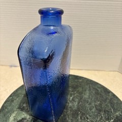 Libbey Cobalt Blue Pebbled Glass Bottle Decorative Vase, See Pics For Info!