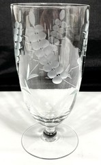 2 Vtg Optic Glass Etch Cut Floral Leaf Hand Blown Iced Tea Goblets 6″ Tall 13 oz