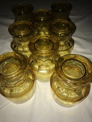 Set of 8 GEORGIAN HONEYCOMB Yellow GOLD Amber 8oz ROCKS GLASS Tumbler GOBLET 4″T