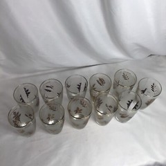 MCM Libbey StarLyte Highball Frosted Gold Leaf Set of 11 12oz Glasses